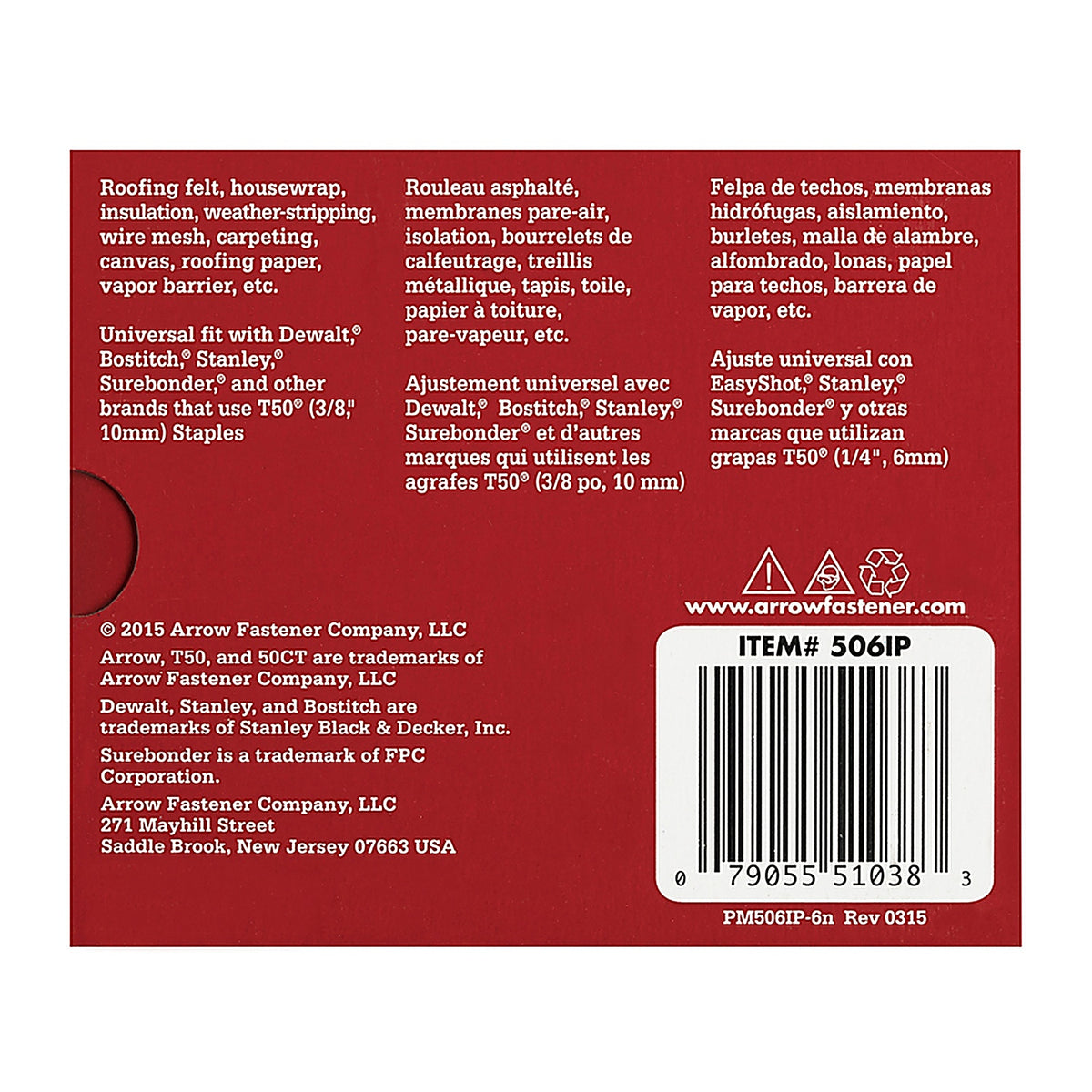 Arrow Fastener 506IP T50 3/8 in. W x 3/8 in. L 18 Ga. Flat Crown Heavy Duty Staples 5000/Pack