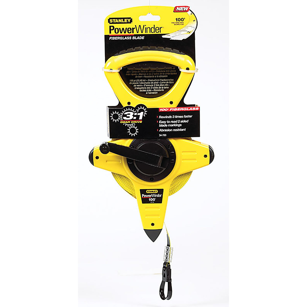 Stanley 34-760 PowerWinder 100 ft. L x 0.5 in. W Fiberglass Long Tape Measure 1/Pack
