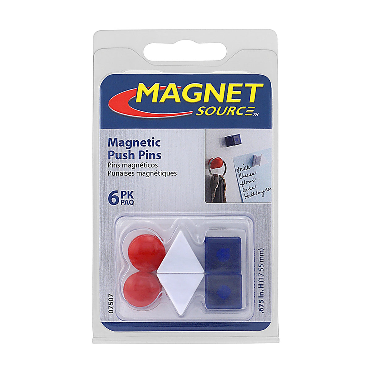 Magnet Source - 07507 - .625 In. L X .5 In. W Assorted Magnetic Push Pins 6 Piece