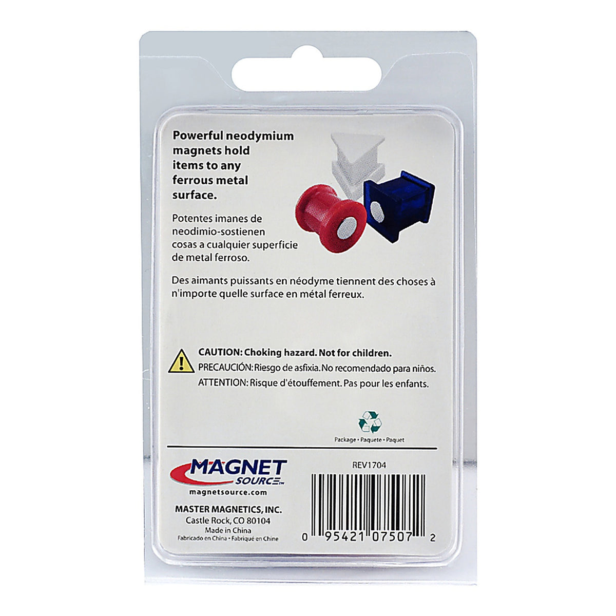 Magnet Source - 07507 - .625 In. L X .5 In. W Assorted Magnetic Push Pins 6 Piece