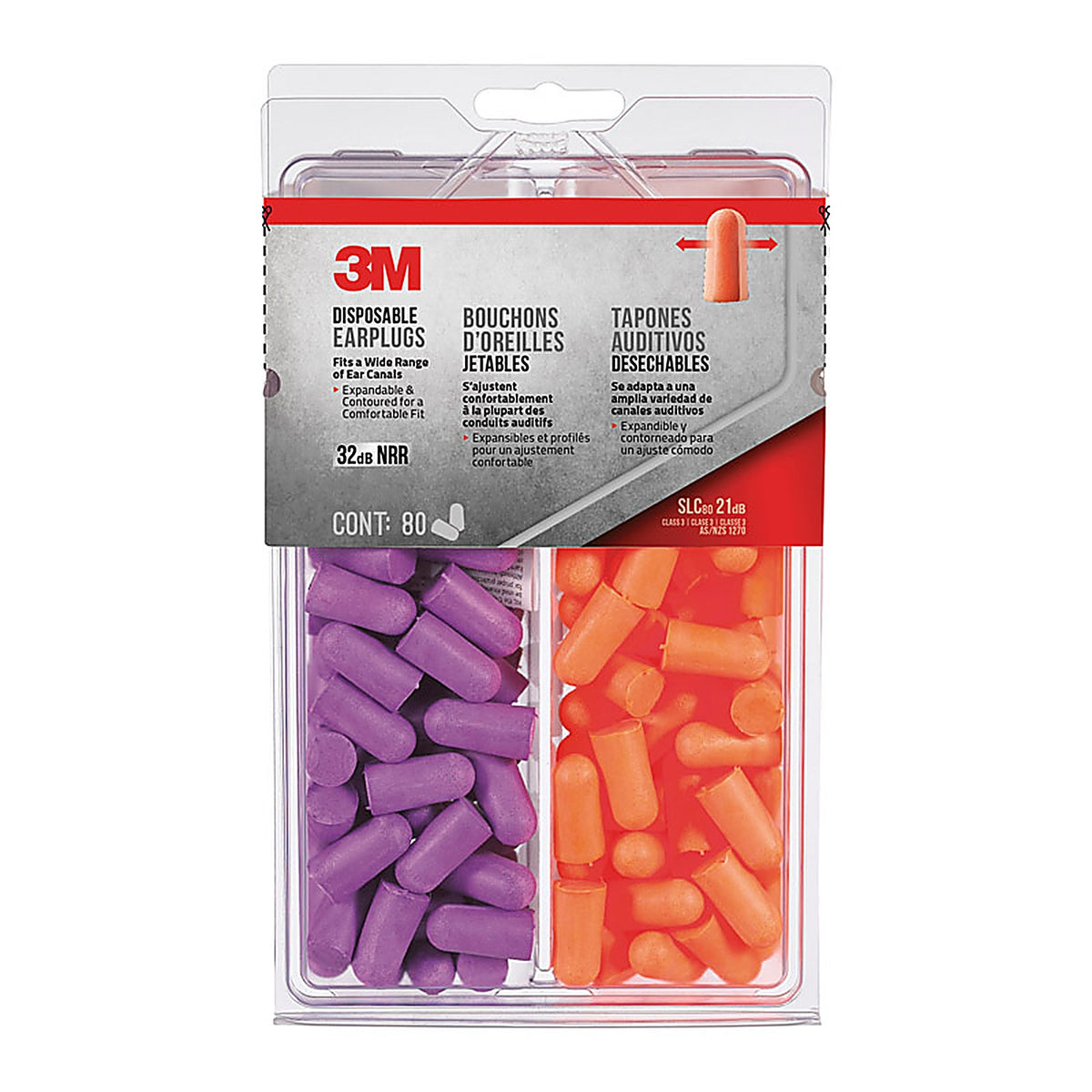 3M - 92059H80-C - 32 Db Soft Foam Earplugs Orange/Purple 80 Pack