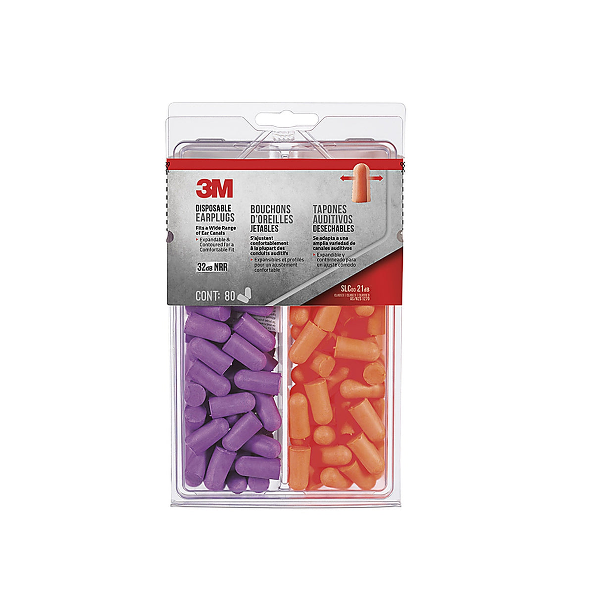 3M - 92059H80-C - 32 Db Soft Foam Earplugs Orange/Purple 80 Pack