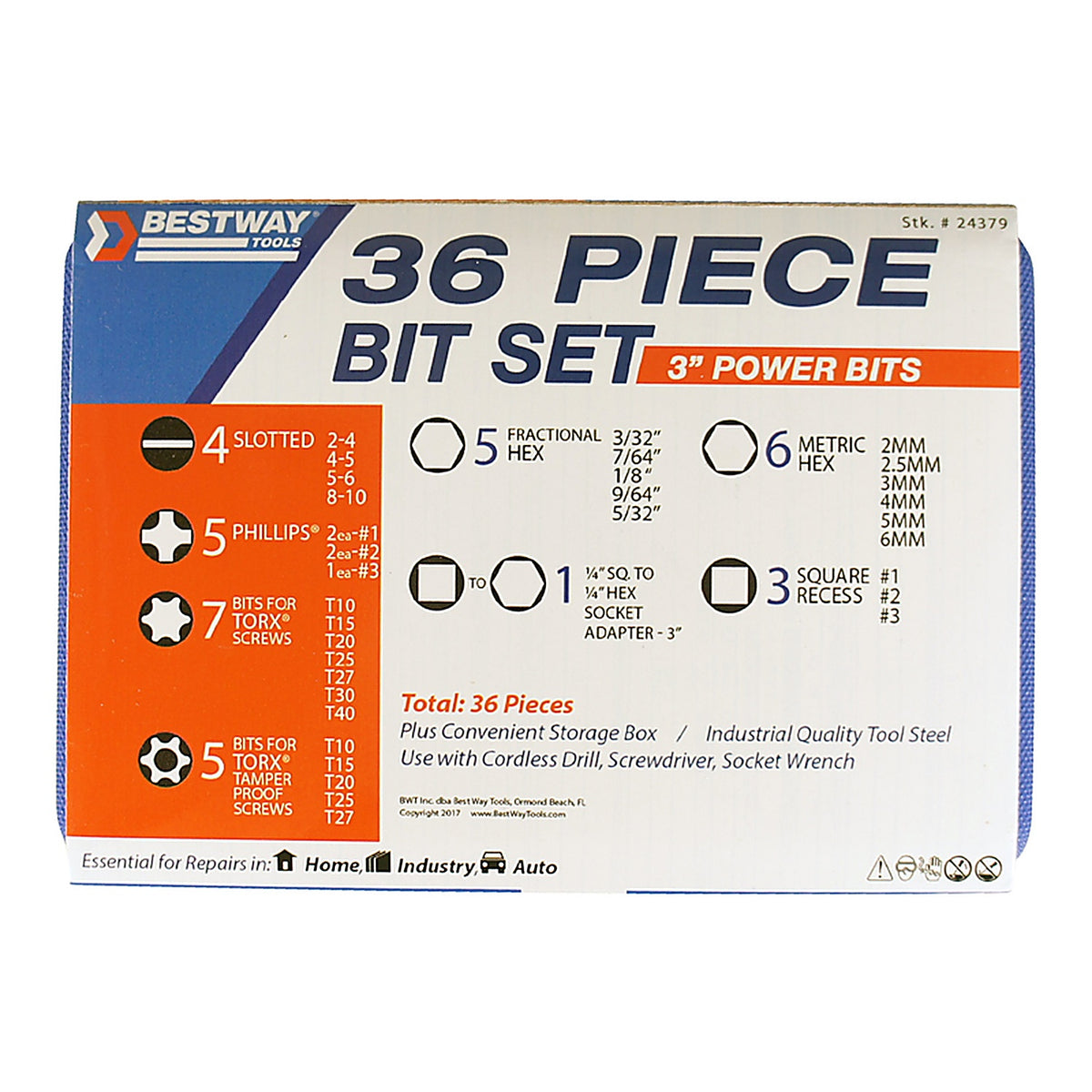 Best Way Tools 24379 Assorted 1/4 x 3 in. L Screwdriver Bit Carbon Steel 36/pc.