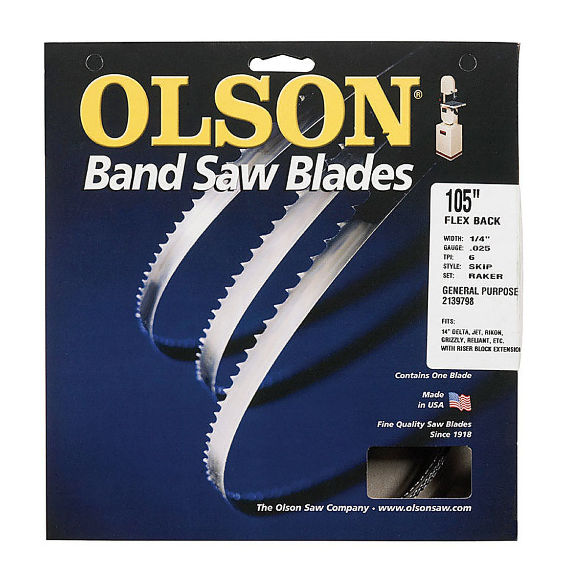Olson FB14505DB 105 in. L x 0.25 in. W x 0.025 in. thick Carbon Steel Skip Teeth Band Saw Blade 6 TPI