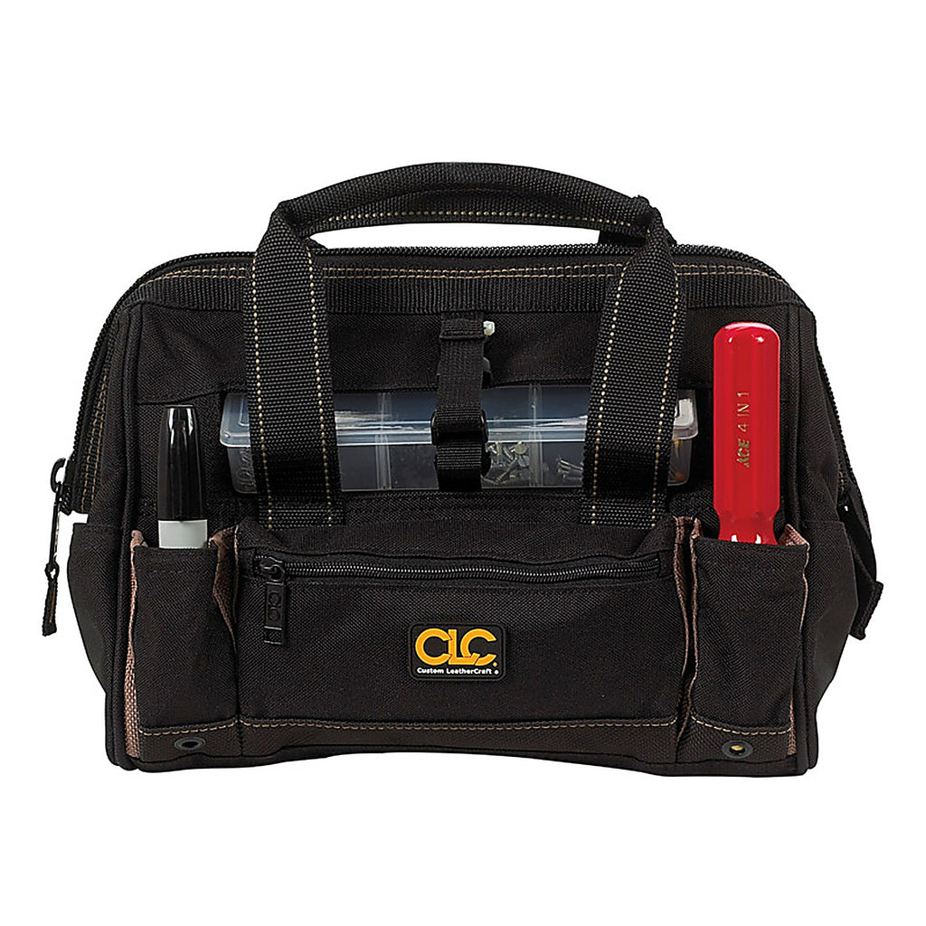 CLC 1533 8 in. W X 9 in. H Polyester Tote Bag with Plastic Tray 21 pocket Black/Tan 1 pc
