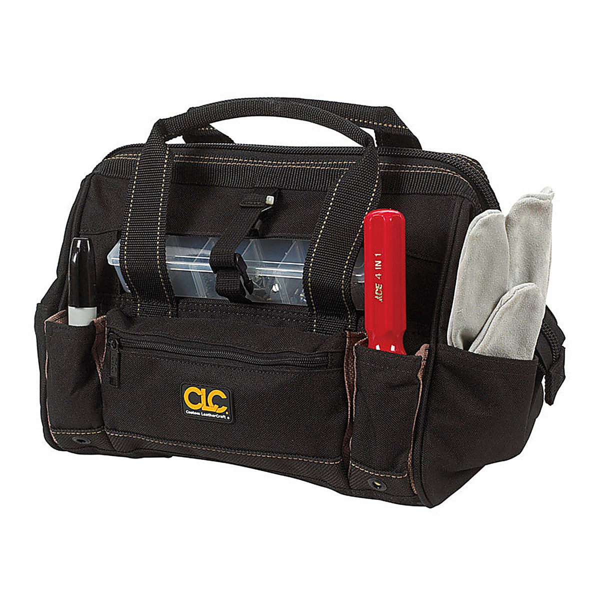 CLC 1533 8 in. W X 9 in. H Polyester Tote Bag with Plastic Tray 21 pocket Black/Tan 1 pc