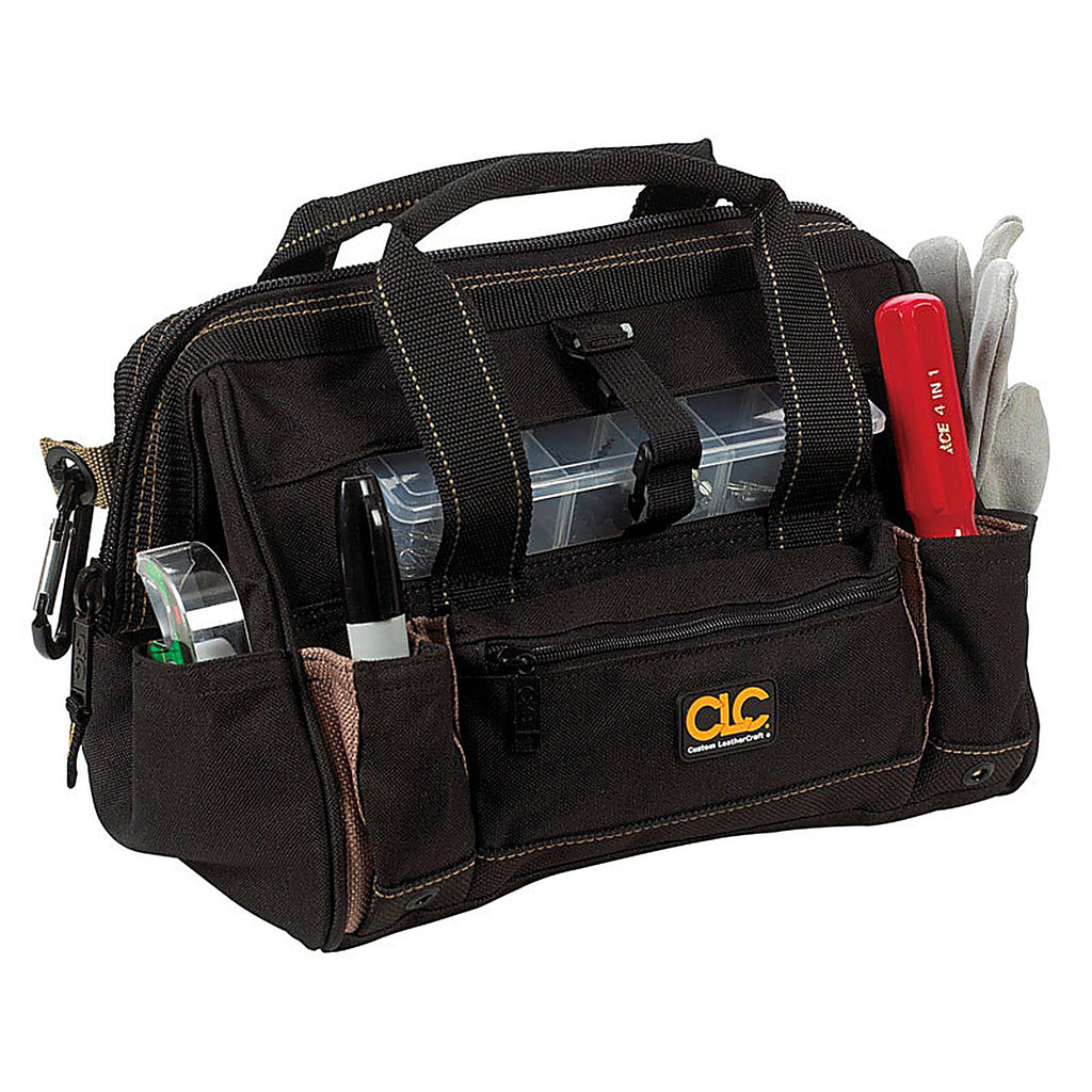 CLC 1533 8 in. W X 9 in. H Polyester Tote Bag with Plastic Tray 21 pocket Black/Tan 1 pc