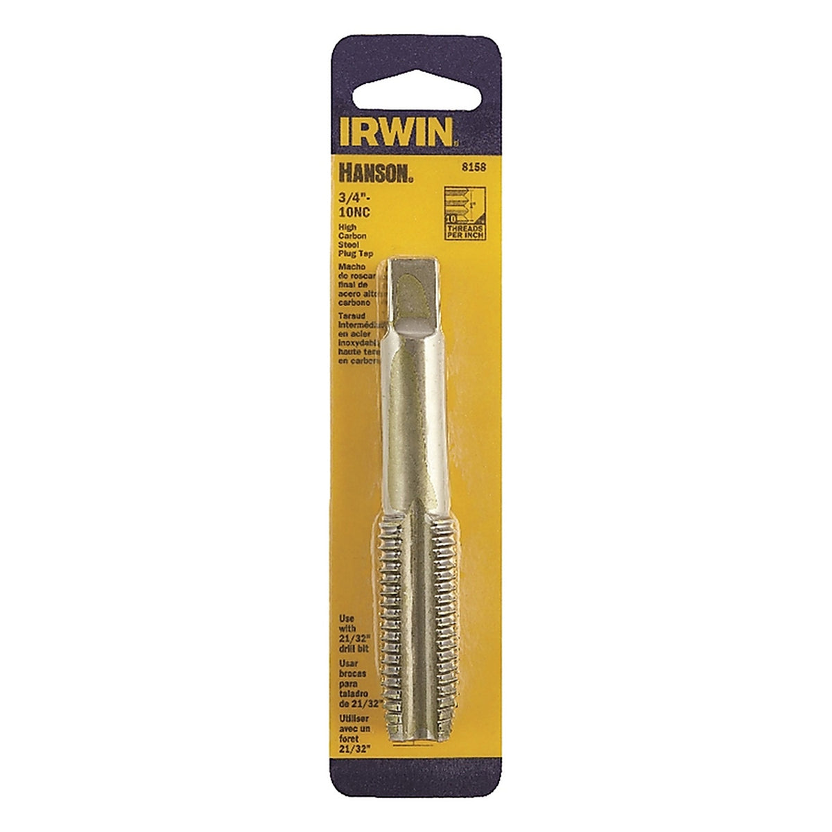 Irwin 8158ZR Hanson High Carbon Steel SAE Fraction Tap 3/4 in.-10NC 1/pc.