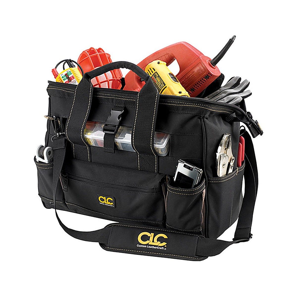 CLC 1534 8 in. W X 11 in. H Polyester Tote Bag with Plastic Tray 25 pocket Black/Tan 1 pc