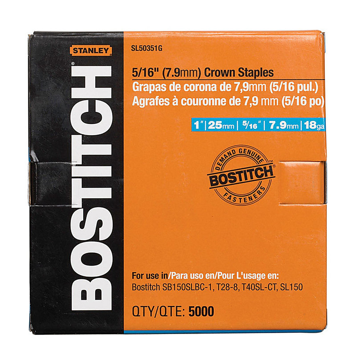 Stanley Bostitch SL50351G 5/16 in. W x 1 in. L 18 Ga. Narrow Crown Staples 5000/Pack