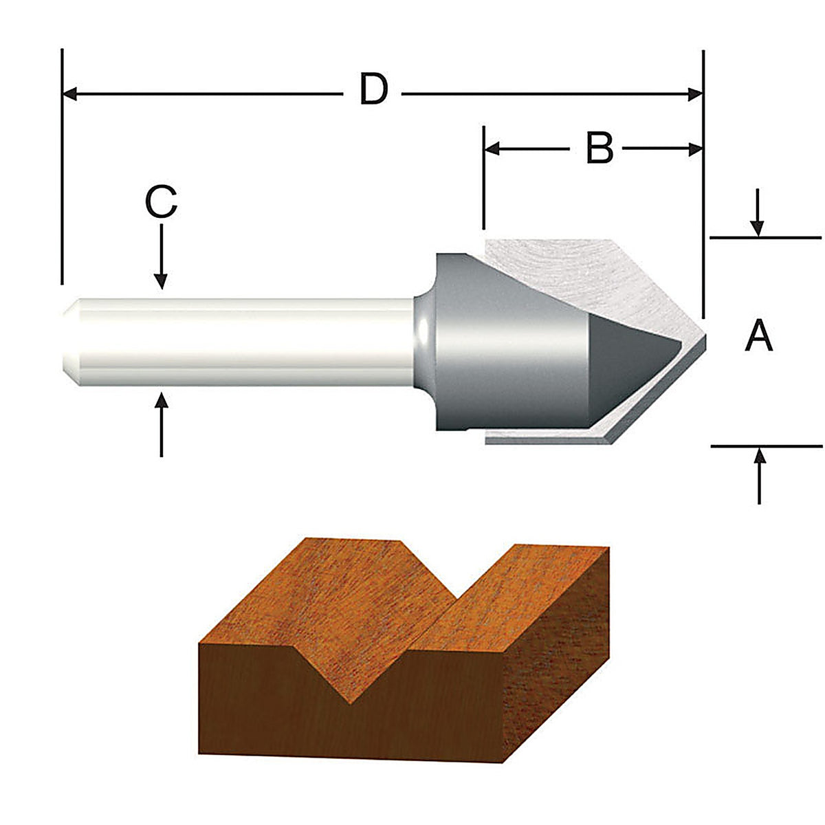 Vermont American 23120 1/2 in. D X 1/2 in. R X 1-3/4 in. L Carbide Tipped V-Groove Router Bit