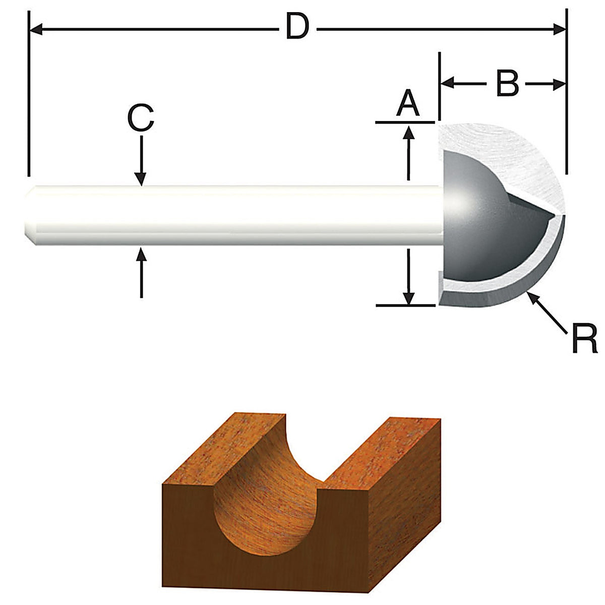 Vermont American 23121 1/4 in. D X 1/4 in. R X 1-9/16 in. L Carbide Tipped Core Box Router Bit