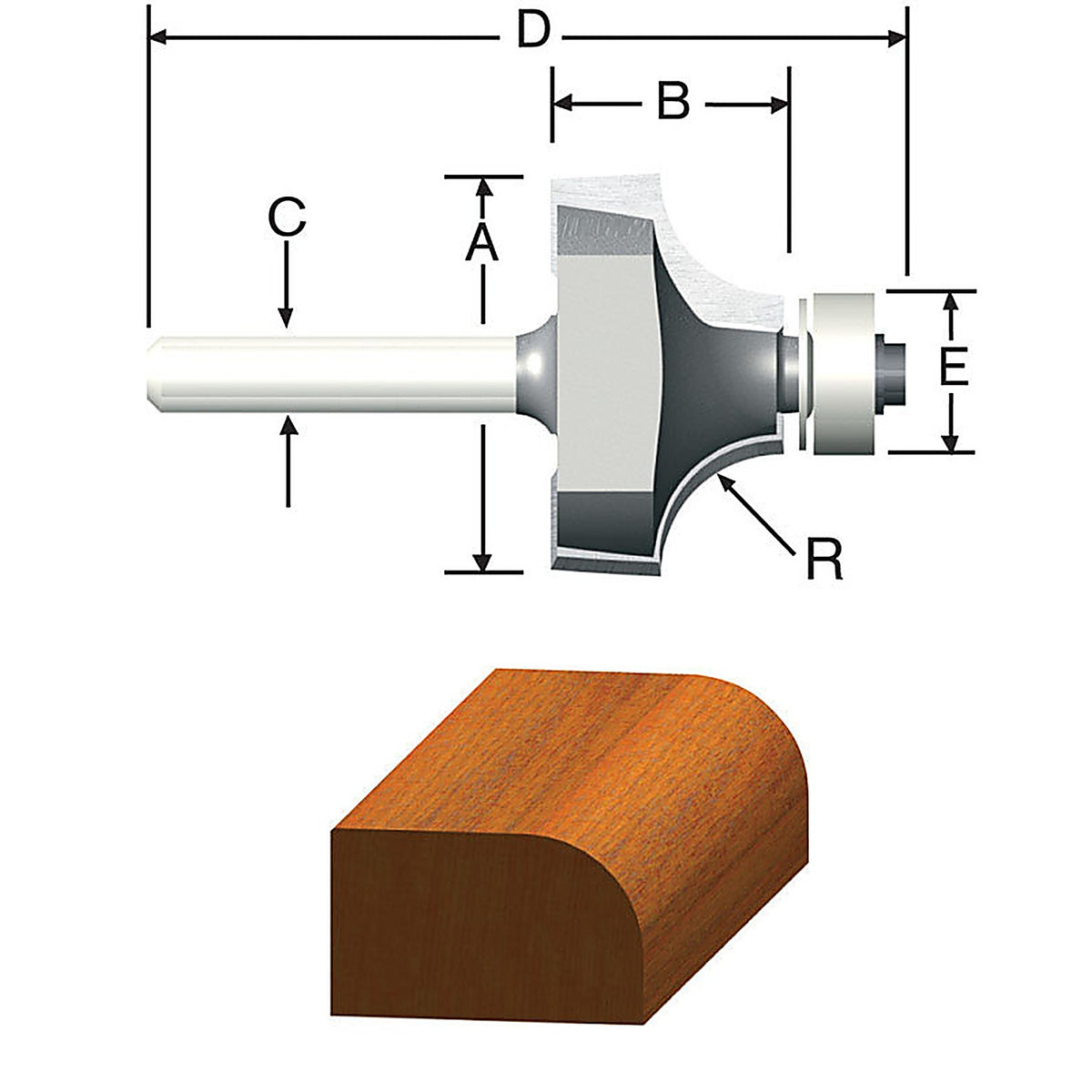 Vermont American 23129 5/8 in. D X 1/16 in. R X 2 in. L Carbide Tipped Round Over Router Bit