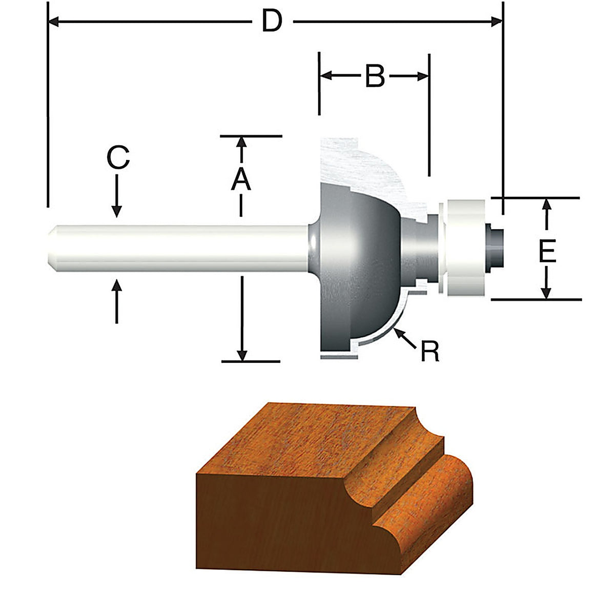 Vermont American 23142 1 in. D X 3/16 in. R X 2-1/8 in. L Carbide Tipped Cove & Fillet Router Bit