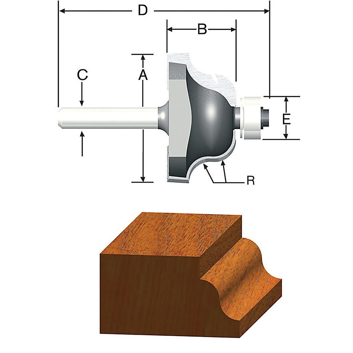 Vermont American 23149 1-1/8 in. D X 5/32 in. R X 2-1/8 in. L Carbide Tipped Roman Ogee Router Bit