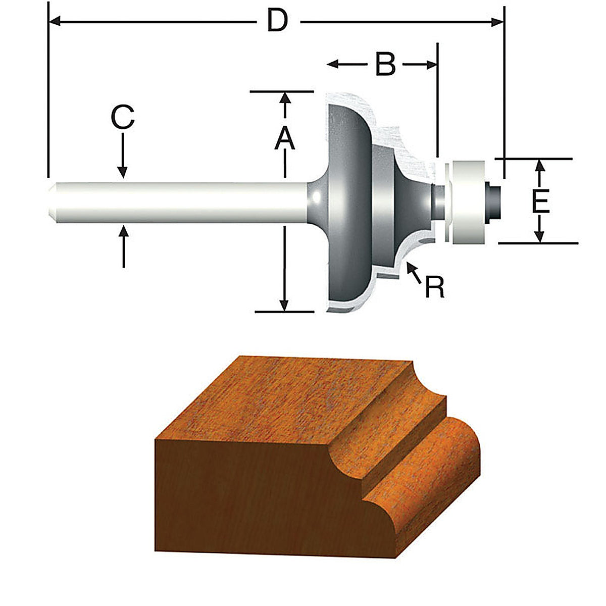 Vermont American 23152 1-1/4 in. D X 3/16 in. R X 2-1/4 in. L Carbide Tipped Cove & Bead Router Bit