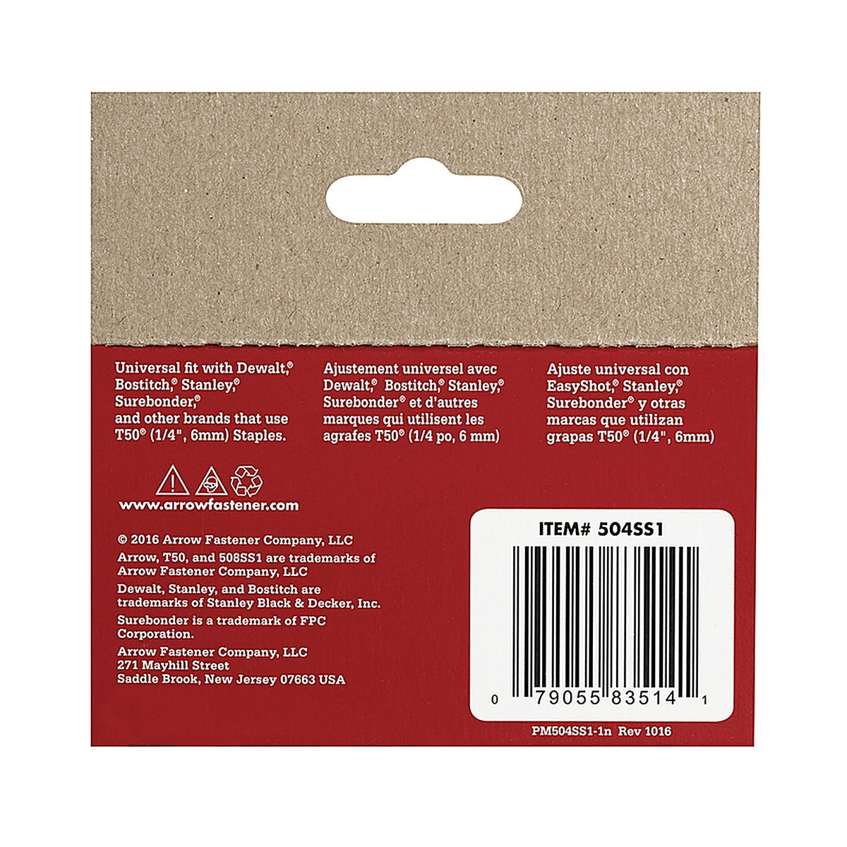 Arrow Fastener 504SS1 T50 3/8 in. W x 1/4 in. L 18 Ga. Flat Crown Heavy Duty Staples 1000/Pack