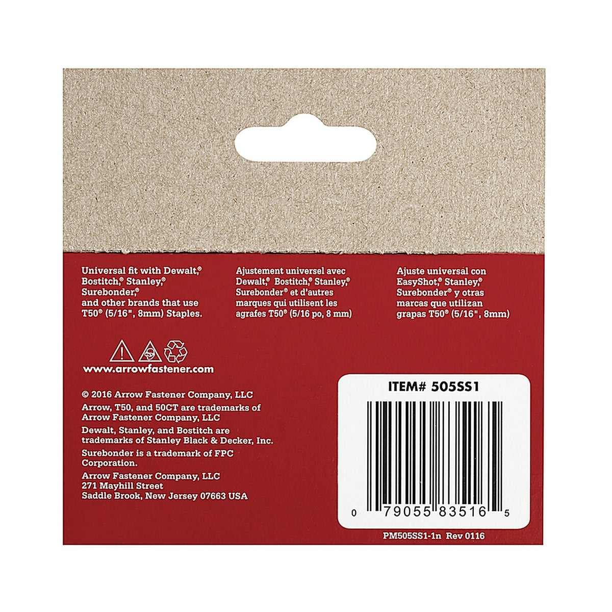 Arrow Fastener 505SS1 T50 3/8 in. W x 5/16 in. L 18 Ga. Flat Crown Heavy Duty Staples 1000/Pack