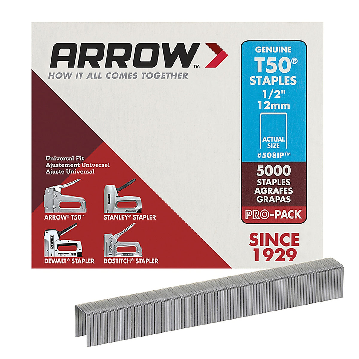 Arrow Fastener 508IP T50 3/8 in. W x 1/2 in. L 18 Ga. Flat Crown Heavy Duty Staples 5000/Pack