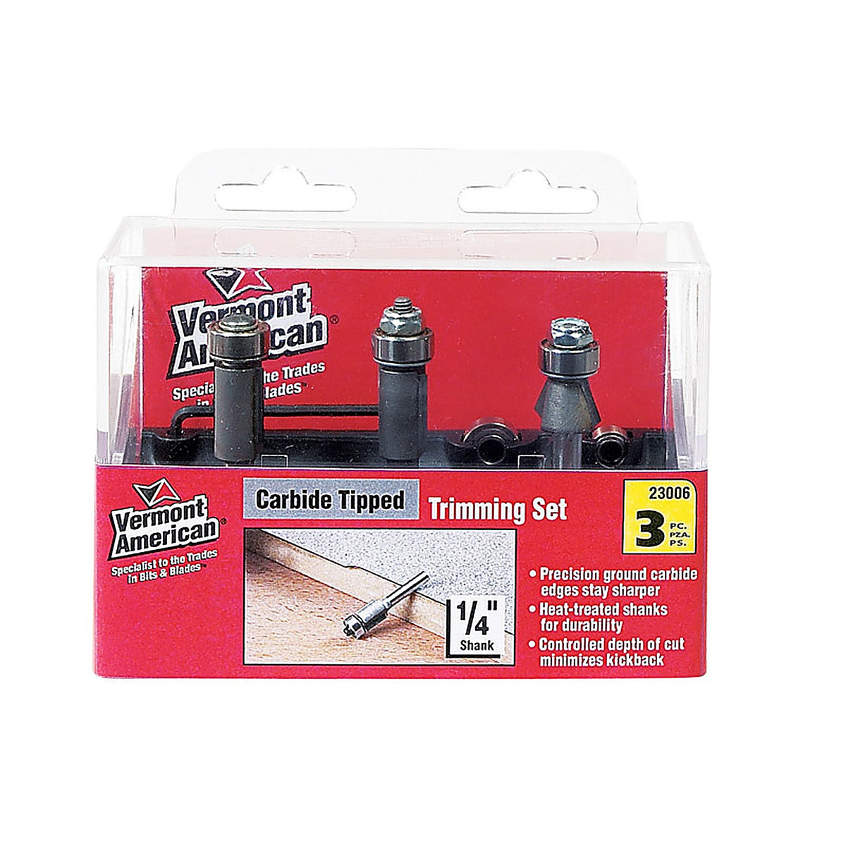 Vermont American 23006 1/4 in. D X Multi Size in. R X 4 in. L laminate trim Router Bit Set 3 pc