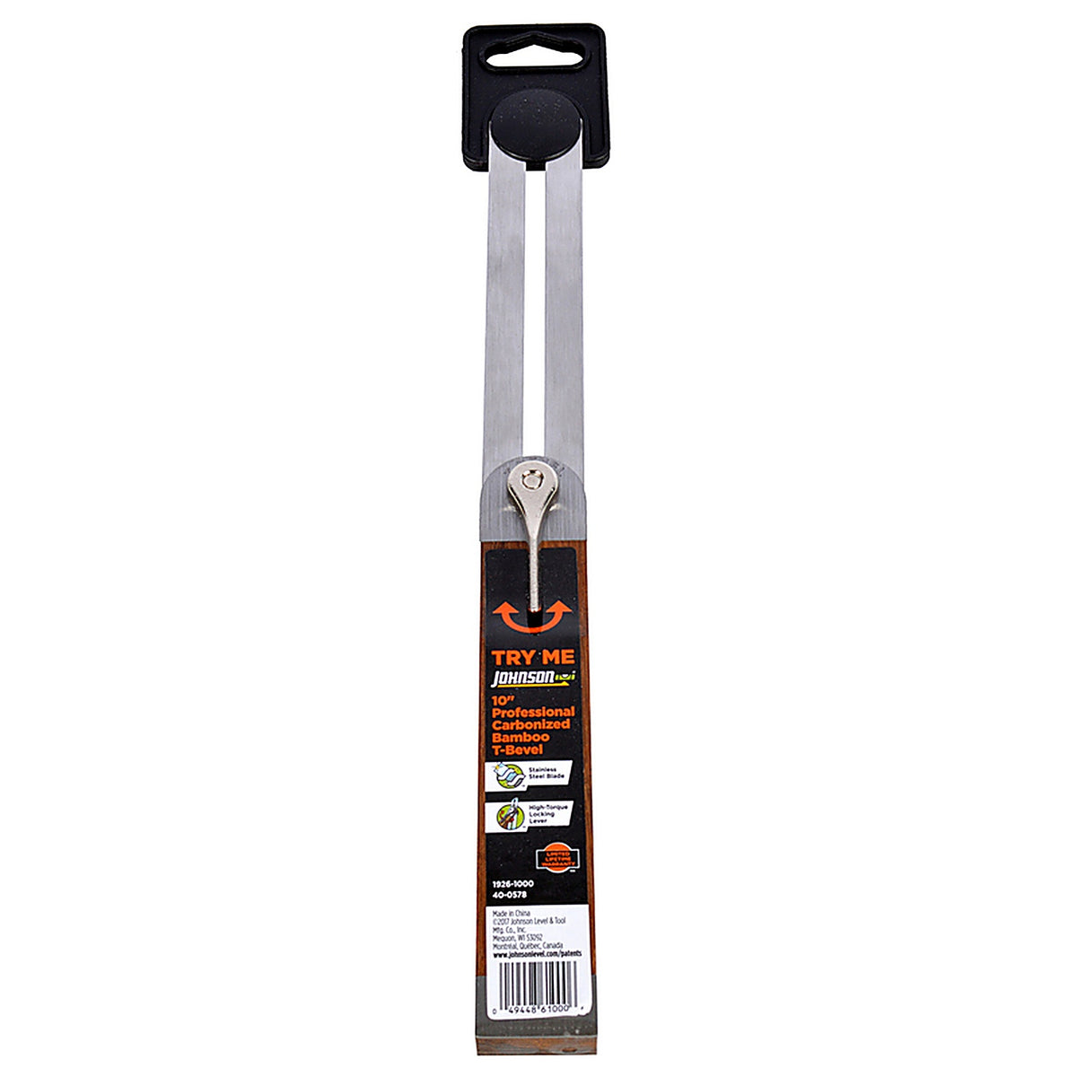 Johnson 1926-1000 9 in. L x 1-9/50 in. H Stainless Steel T-Bevel with Hardwood Handle Brown