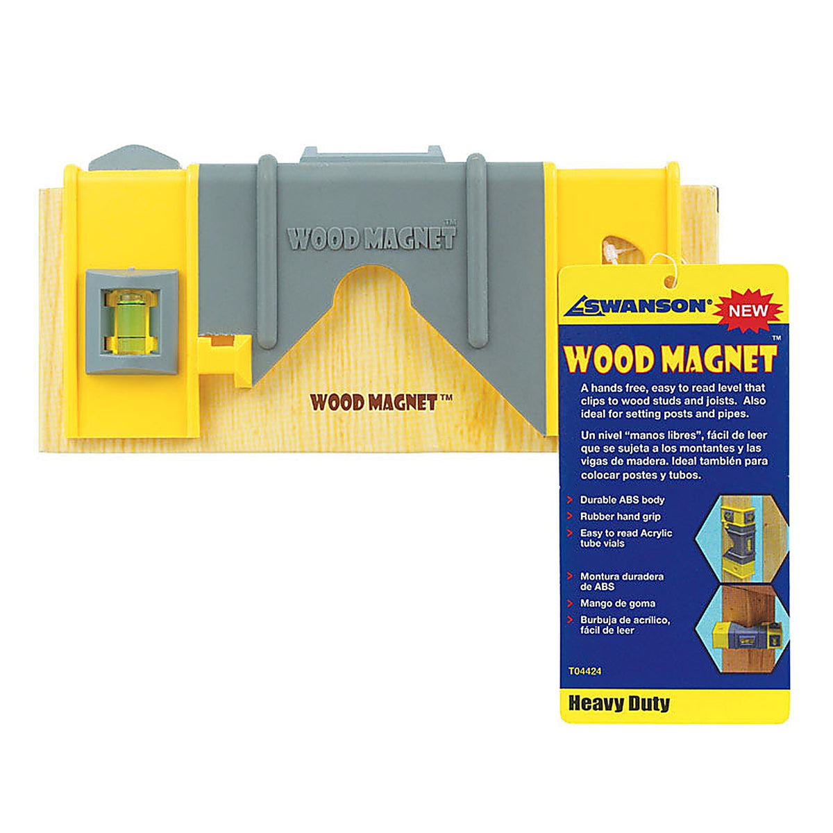 Swanson - T04424 - Wood Magnet 8 In. Abs Magnetic Joist Level 3 Vial