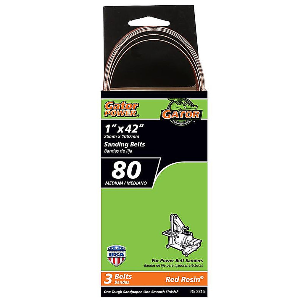 Gator 3215 42 in. L x 1 in. W Aluminum Oxide Sanding Belt 80 Grit Medium 3/pc.