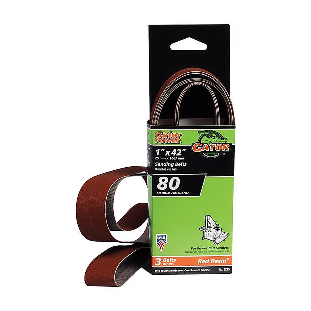 Gator 3215 42 in. L x 1 in. W Aluminum Oxide Sanding Belt 80 Grit Medium 3/pc.