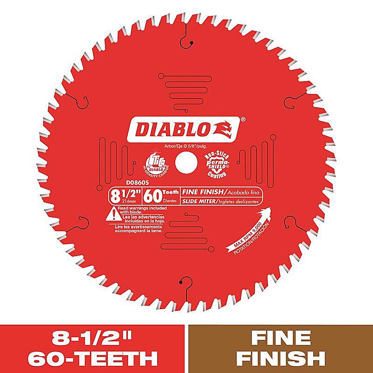 Diablo D0860S 8-1/2 in. D X 5/8 in. TiCo Hi-Density Carbide Miter Saw Blade 60 teeth 1 pc