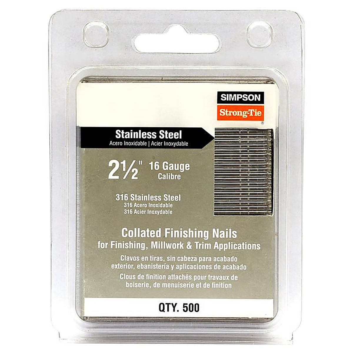 Simpson Strong-Tie - T16N250FNB - 2-1/2 In. L X 16 Ga. Straight Strip Coated Nails 500 Pack