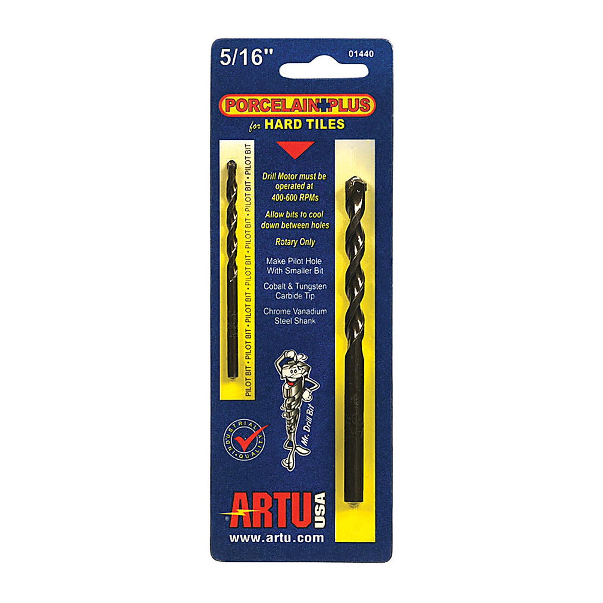 Artu 1440 Porcelain Plus 5/16 in. x 4-1/2 in. L Tungsten Carbide Tipped Glass and Tile Bit Set 2/pc.