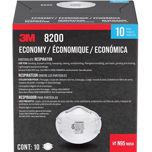 3M 8200H10-DC N95 Sanding and Fiberglass Respirator White 10 pc