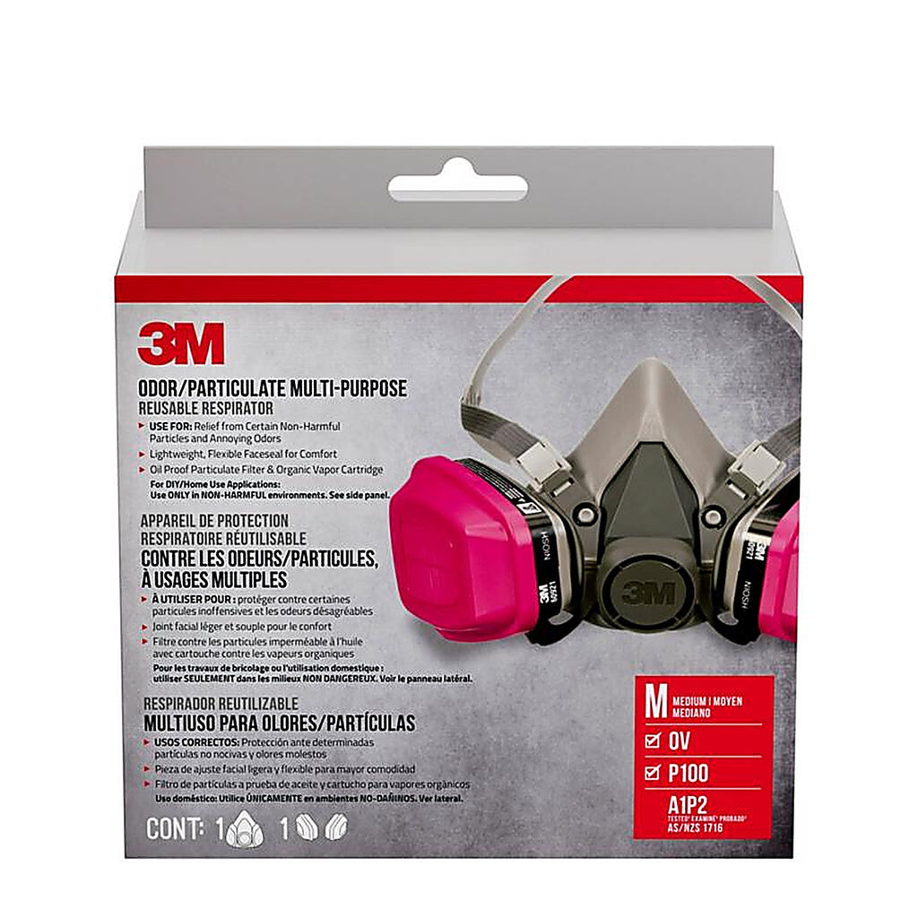 3M 65021H1-DC P100 Multi-Purpose Half Face Respirator Valved Multicolored M 1 pc