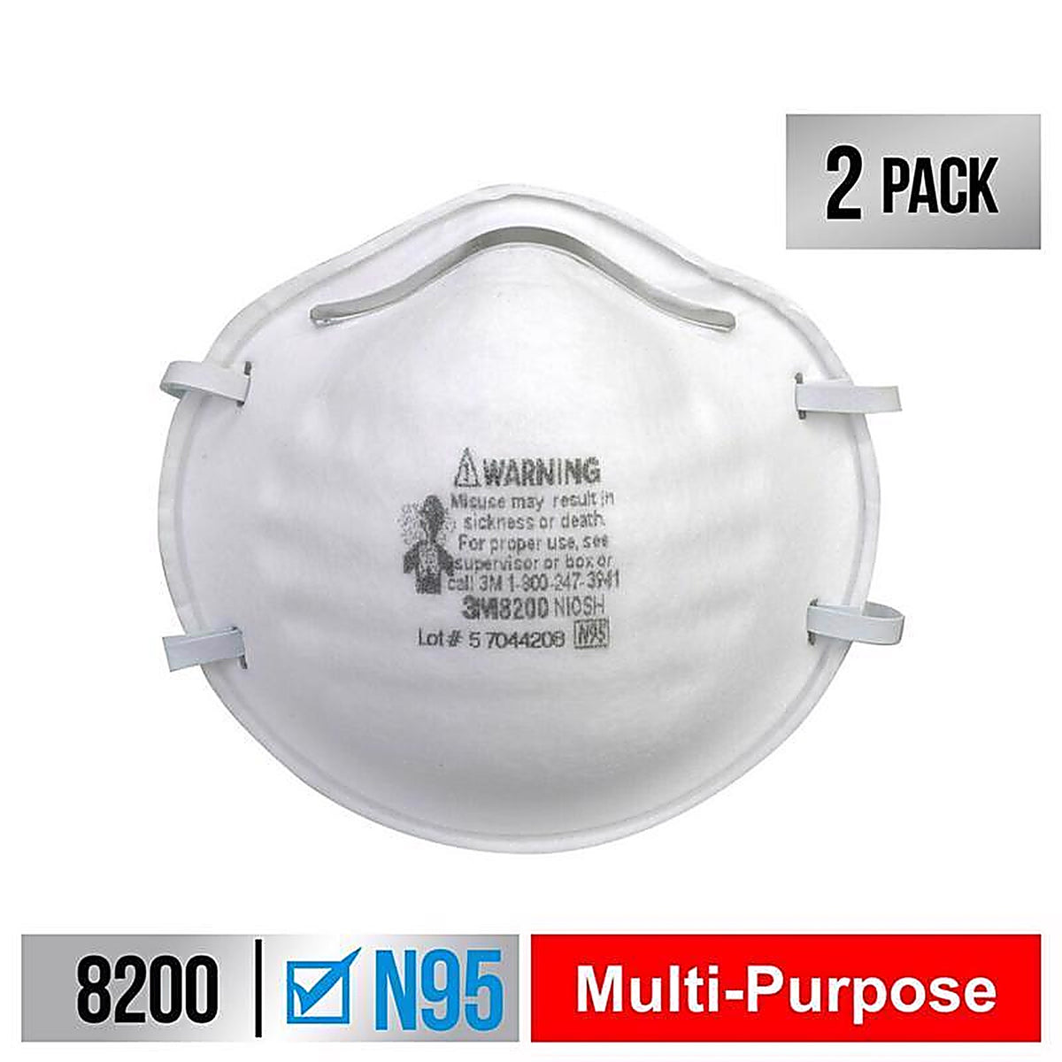 3M 8200H2-C N95 Sanding and Fiberglass Respirator White 2 pk