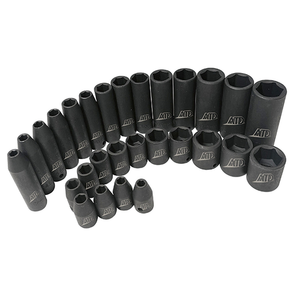 ATD 2228 28-Pc. 1/4 Drive 6 Point Metric Standard & Deep Impact Socket Set