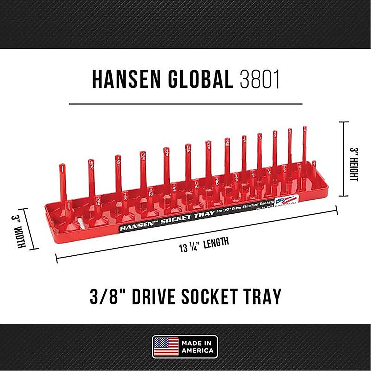 Hansen Global - 3801 - 13.25 In. L X 3/8 In. Drive SAE Socket Tray 1 Piece