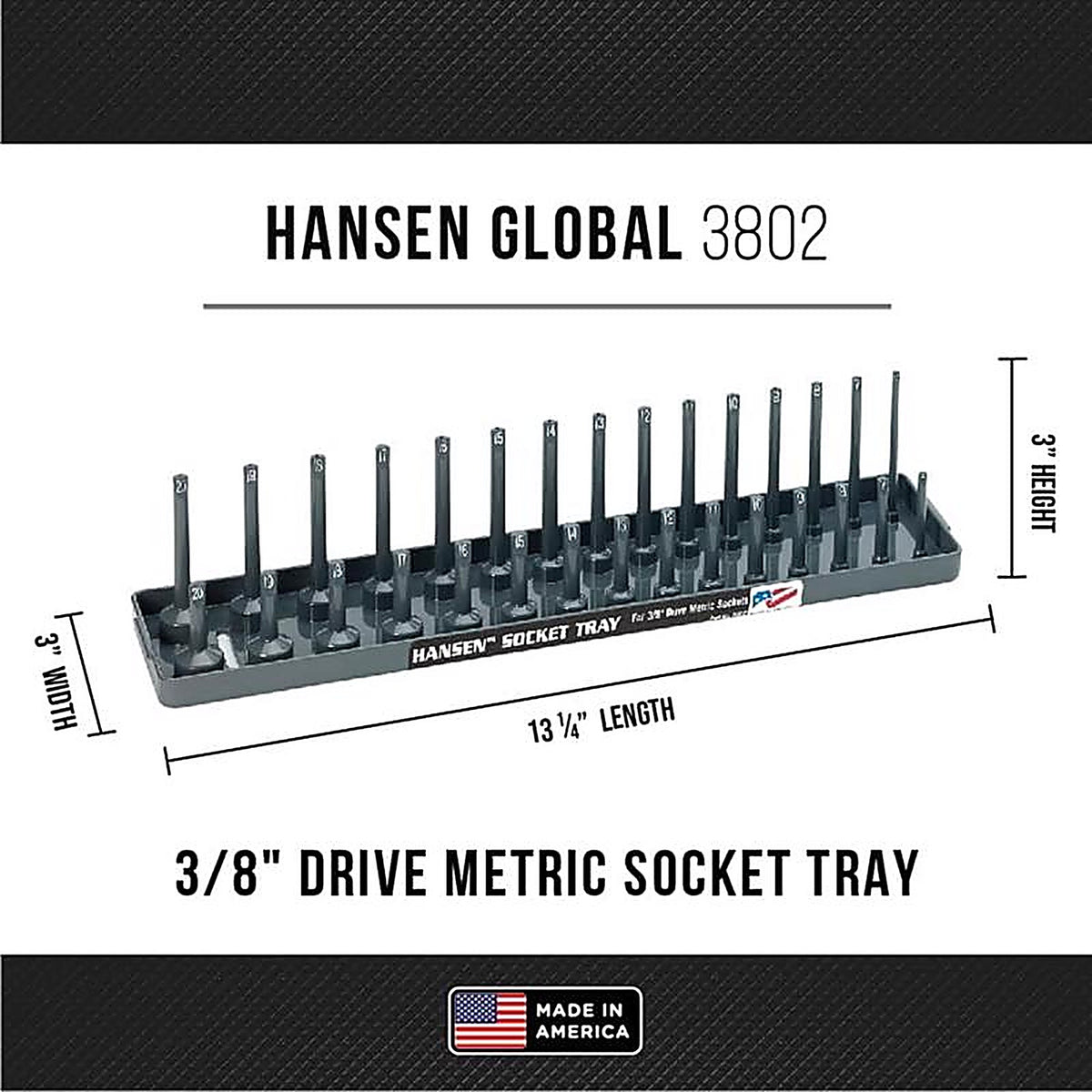 Hansen Global - 3802 - 13.3 In. L X 3/8 In. Drive Metric Socket 1 Piece