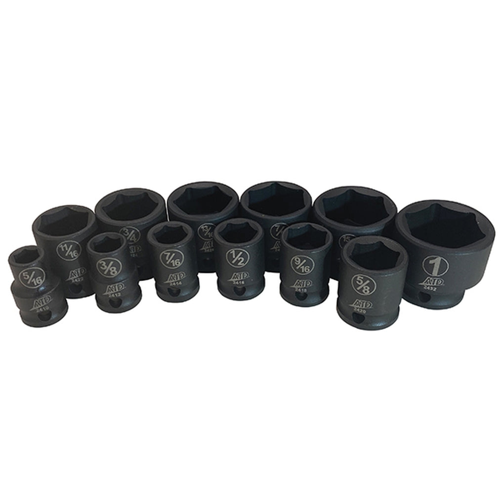 ATD - 2250 - 12-Piece 3/8 Inch Drive 6 Point SAE Standard Impact Socket Set