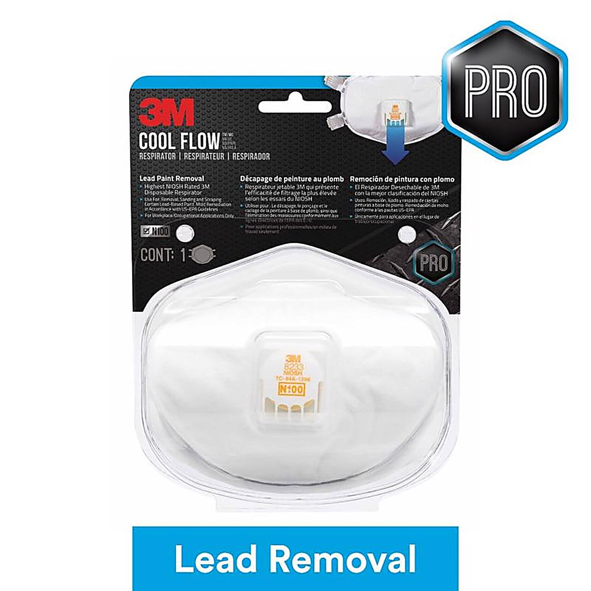 3M 8233PA1-B-PS N100 Lead Paint Removal Disposable Respirator Valved White 1 pc