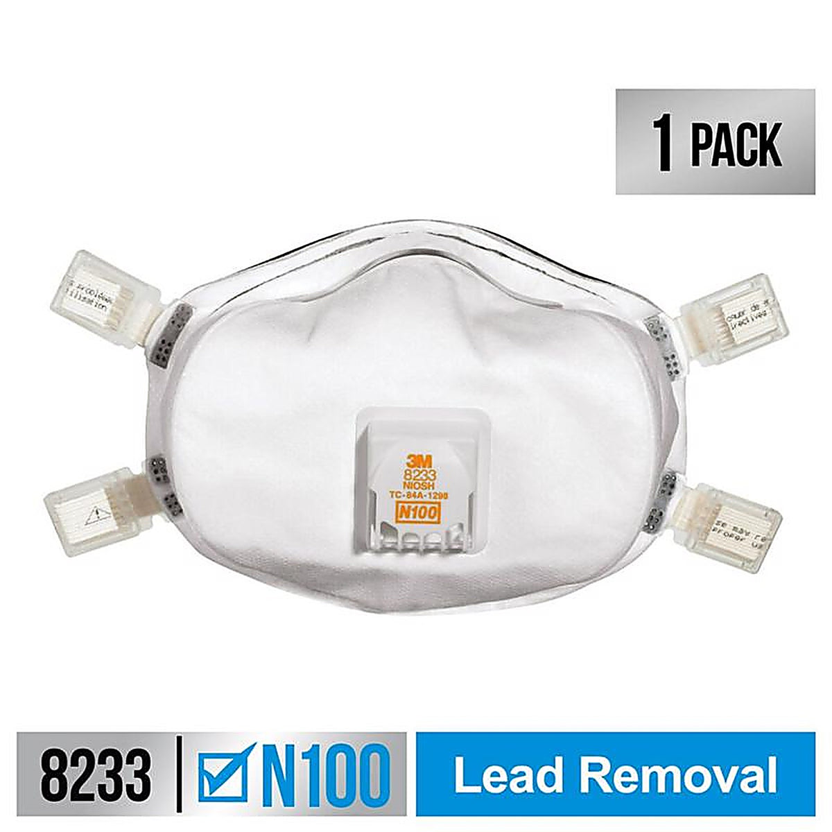 3M 8233PA1-B-PS N100 Lead Paint Removal Disposable Respirator Valved White 1 pc