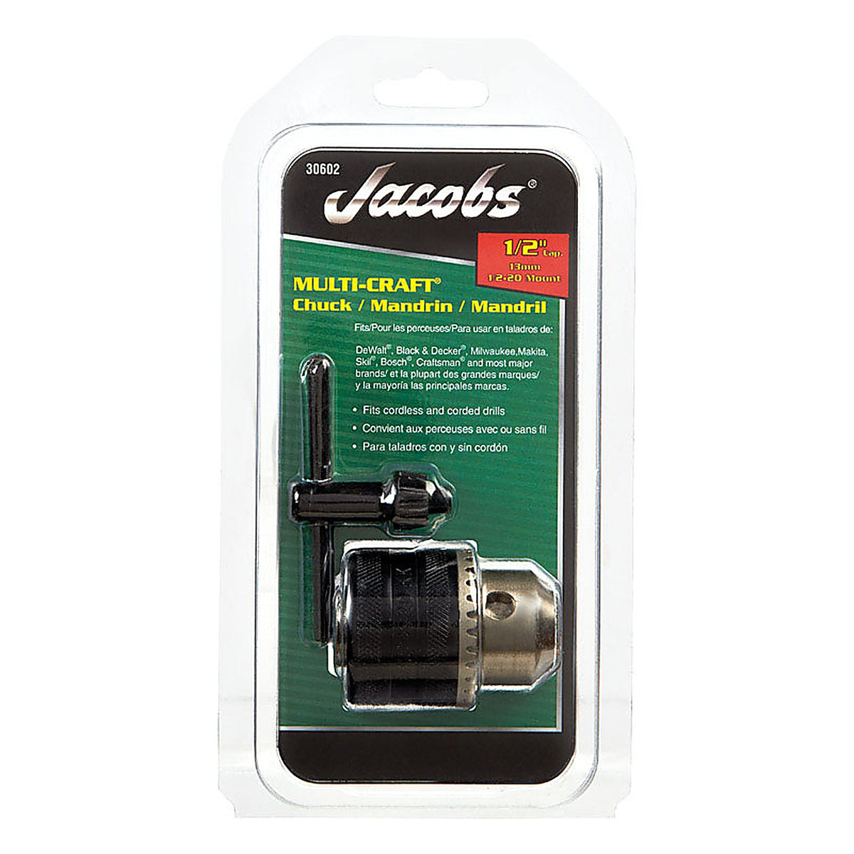 Jacobs 30602 1/2 in. Drill Chuck 1/2 in. 3-Flat Shank 1 pc
