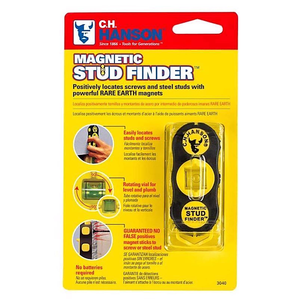C.H. Hanson 3040 03040 4.625 in. L x 1.5 in. W Magnetic Stud Finder 2 in. 1/pc.