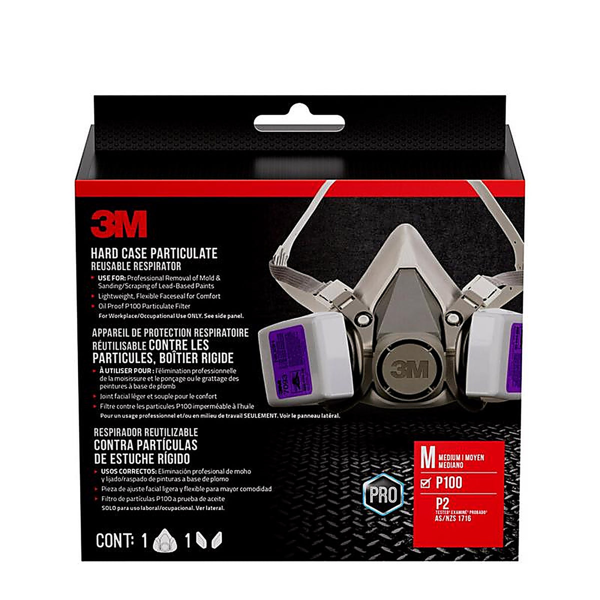 3M 62093H1-DC P100 Lead Paint Removal Respirator Valved Gray M 1 pk
