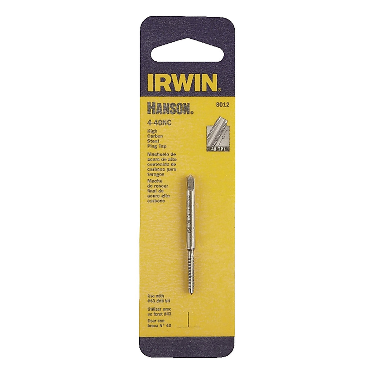 Irwin 8012 Hanson High Carbon Steel SAE Plug Tap 4-40NS 1/pc.