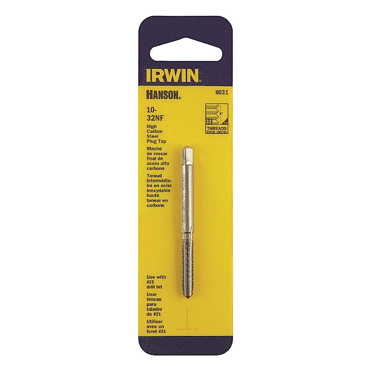 Irwin 8031 Hanson High Carbon Steel SAE Plug Tap 10-32NF 1/pc.