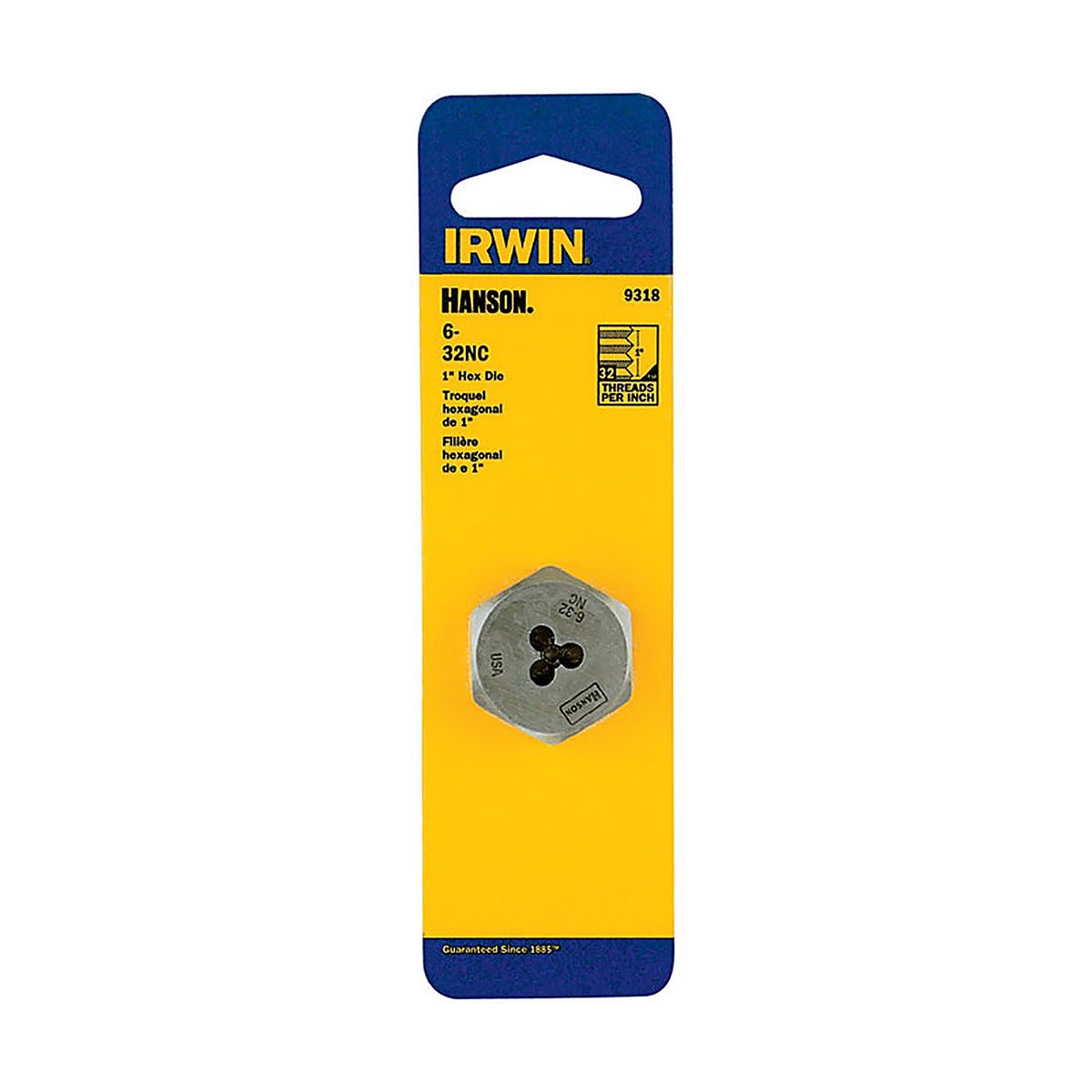 Irwin 9318 Hanson High Carbon Steel SAE Hexagon Die 6-32NC 1/pc.