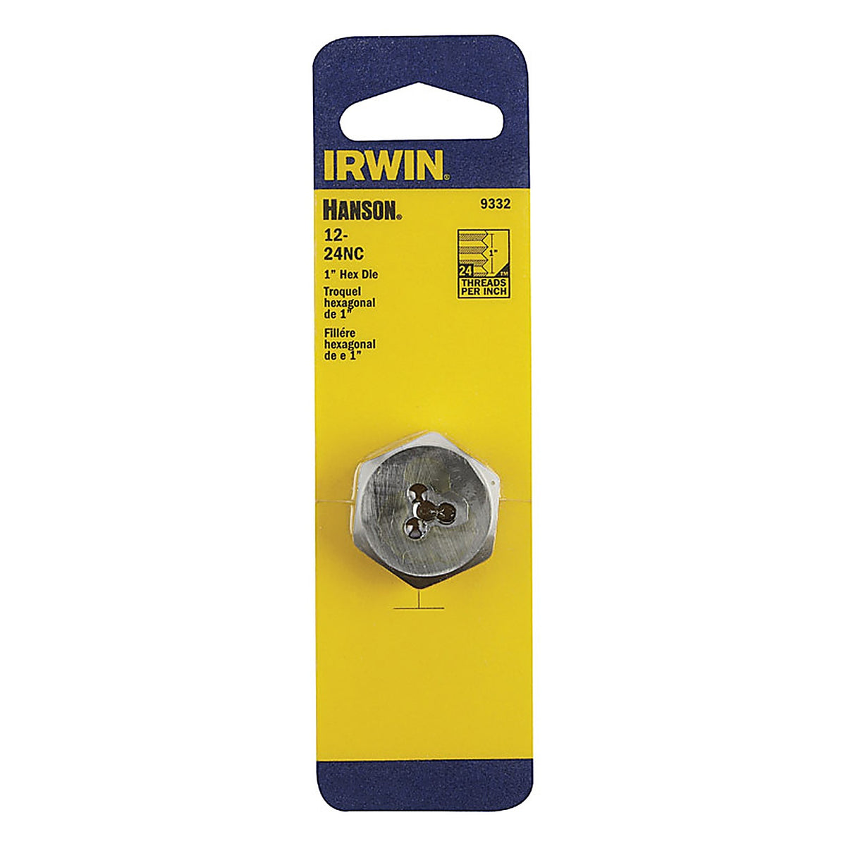 Irwin 9332ZR Hanson High Carbon Steel SAE Hexagon Die 12-24NC 1/pc.