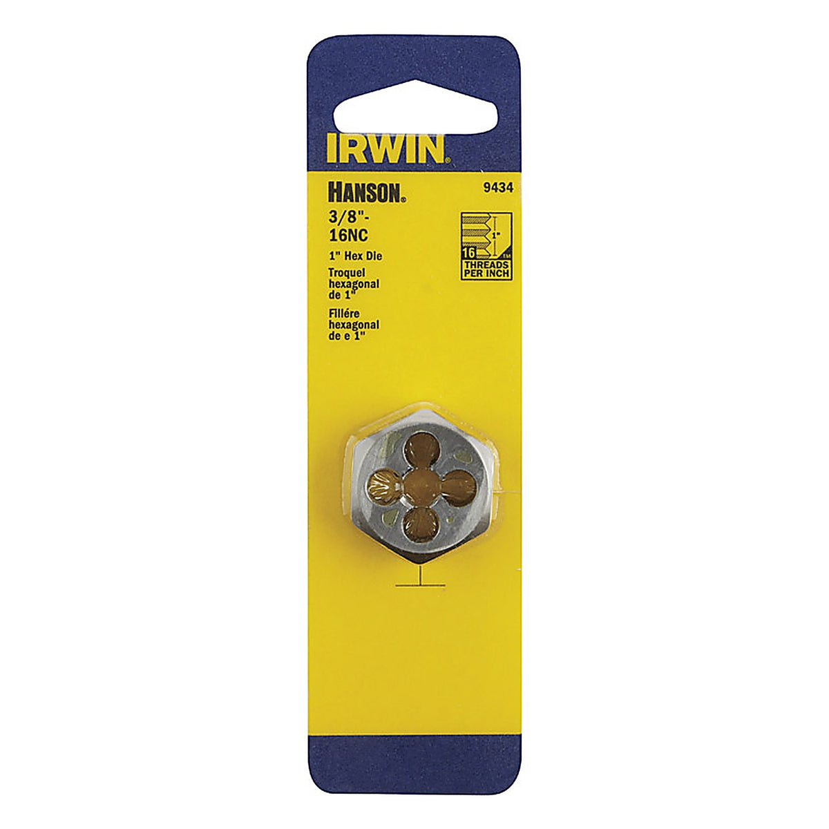 Irwin 9434 Hanson High Carbon Steel SAE Hexagon Die 3/8 in.-16NC 1/pc.