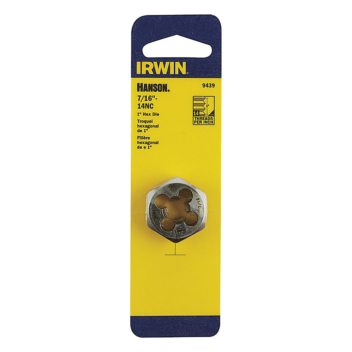 Irwin 9439 Hanson High Carbon Steel SAE Hexagon Die 7/16 in.-14NC 1/pc.
