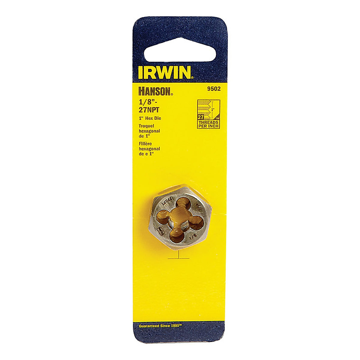 Irwin 9502ZR Hanson High Carbon Steel SAE Hexagon Die 1/8 in.-27NPT 1/pc.